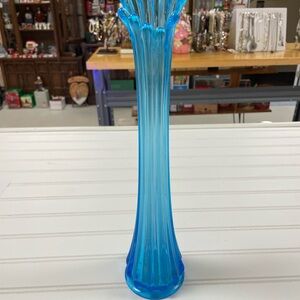 Mid-Century Modern MCM Groovy Blue Swung Glass Vase